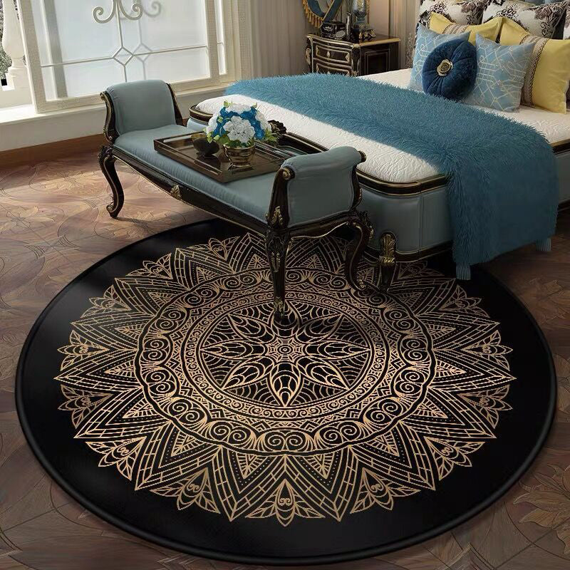 Retro Dark Colored Moroccan Carpet Polypropylene Mandala Pattern Carpet Washable Non-Slip Pet-Friendly Carpet for the Living Room