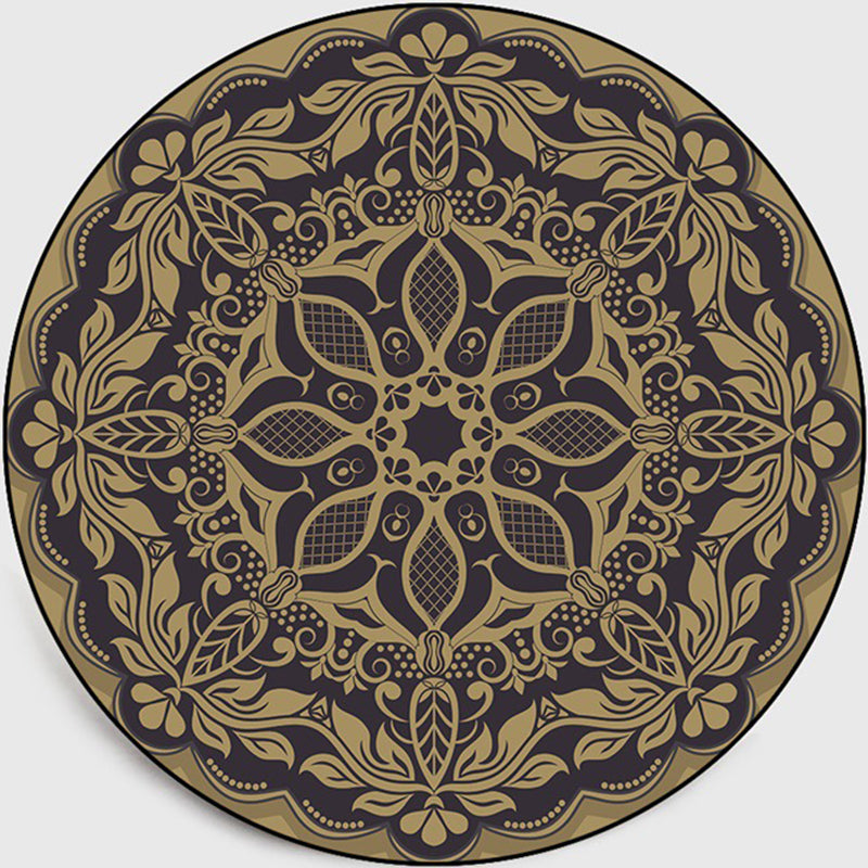 Retro Dark Colored Moroccan Carpet Polypropylene Mandala Pattern Carpet Washable Non-Slip Pet-Friendly Carpet for Living Space