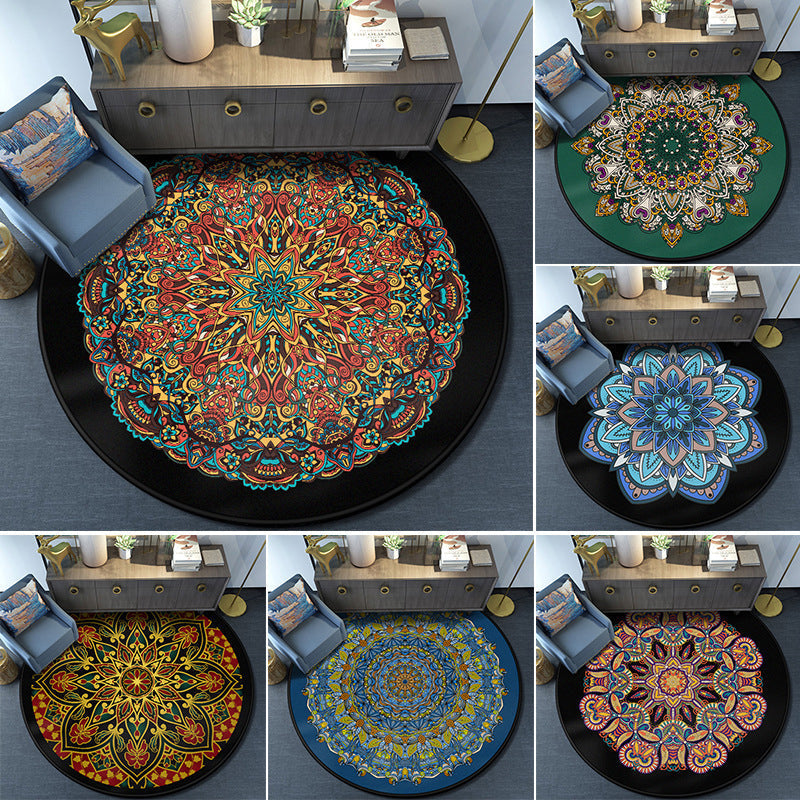 Turkish Mandala Rug Multicolor Synthetic Rug Washable Pet Friendly Non-Slip Back Rug for Living Room