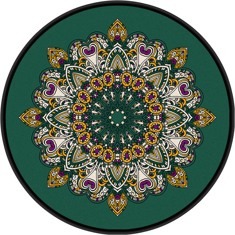 Turkish Mandala Rug Multicolor Synthetic Rug Washable Pet Friendly Non-Slip Back Rug for Living Room