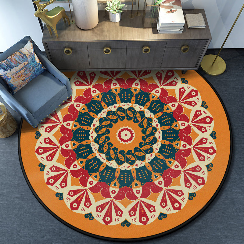 Turkish Mandala Rug Multicolor Synthetic Rug Washable Pet Friendly Non-Slip Back Rug for Living Room