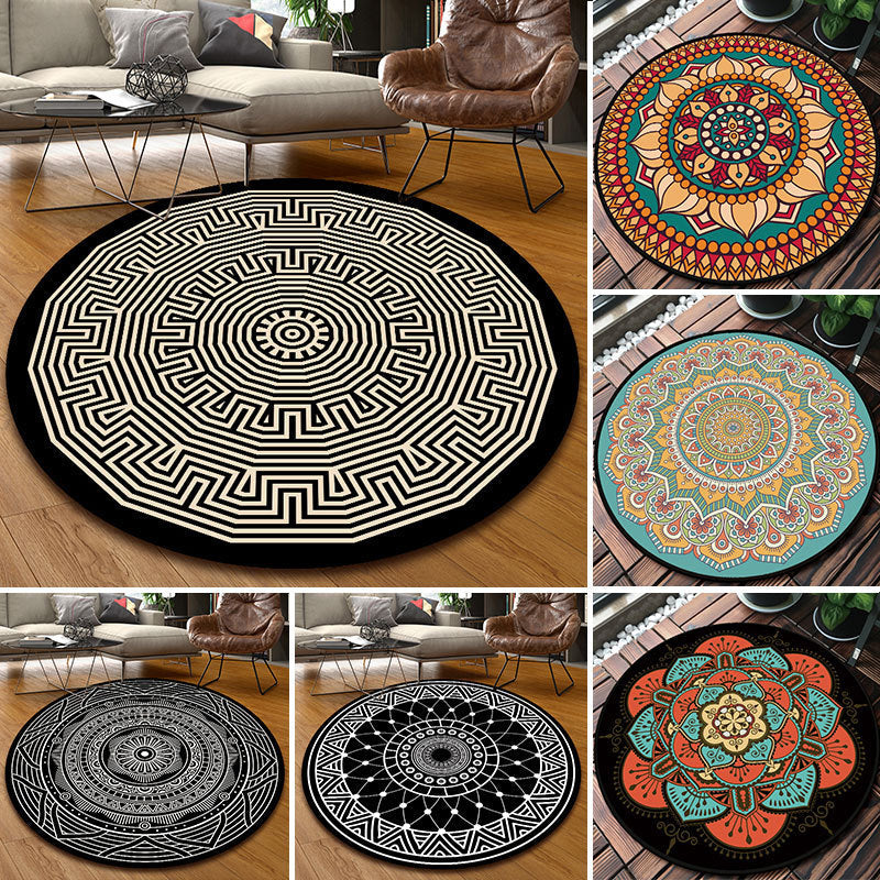 Classic Multicolor Mandala Rug Polypropylene Moroccan Rug Stain Resistant Machine Washable Non-Slip Rug for the Door