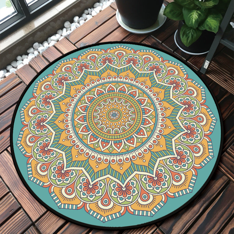 Classic Multicolor Mandala Rug Polypropylene Moroccan Rug Stain Resistant Machine Washable Non-Slip Rug for the Door
