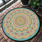 Classic Multicolor Mandala Rug Polypropylene Moroccan Rug Stain Resistant Machine Washable Non-Slip Rug for the Door