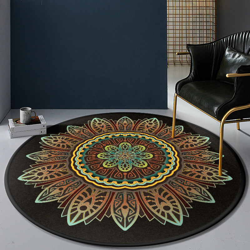Persian Bedroom Rug Multicolor Tribal Floral Rug Polyester Stain Resistant Non-Slip Back Washable Area Rug