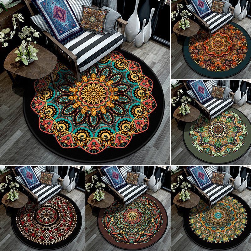 Retro Mandala Indoor Carpet Dark Color Moroccan Rug Polypropylene Non-slip Pet-friendly Washable Carpet for Living Room