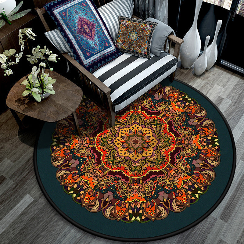 Retro Mandala Indoor Carpet Dark Color Moroccan Rug Polypropylene Non-slip Pet-friendly Washable Carpet for Living Room