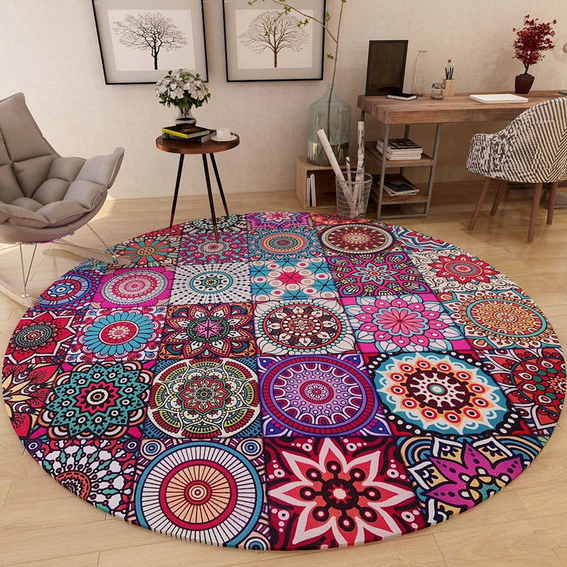 Stylish Multicolored Persian Rug Polyester Flower Pattern Rug Washable Non-Slip Pet-Friendly Rug for Home