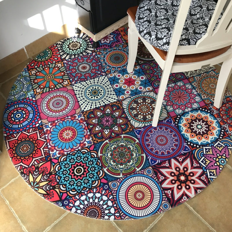 Stylish Multicolored Persian Rug Polyester Flower Pattern Rug Washable Non-Slip Pet-Friendly Rug for Home