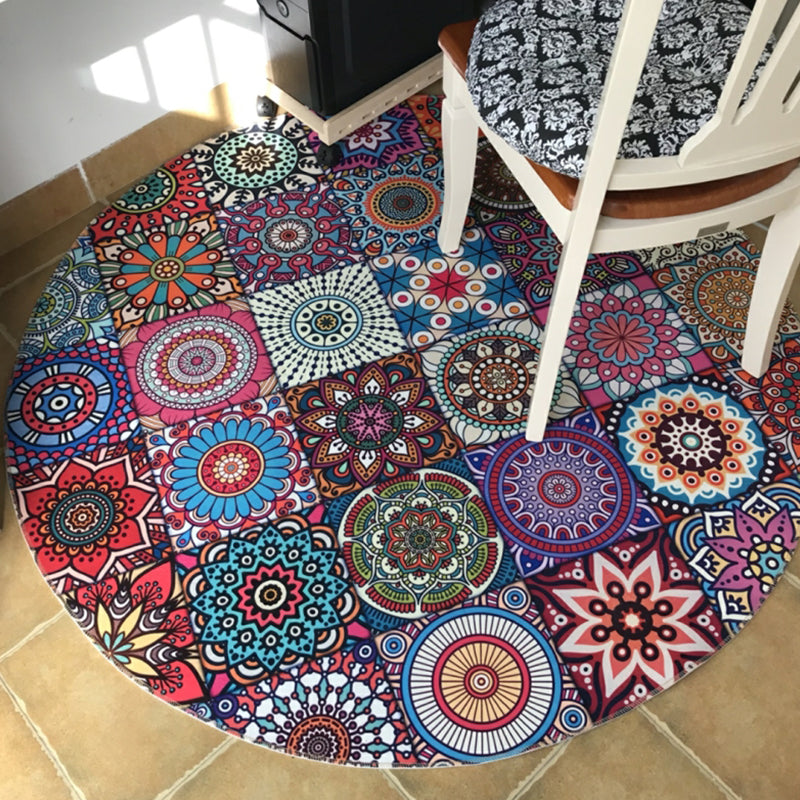 Stylish Multicolored Persian Rug Polyester Flower Pattern Rug Washable Non-Slip Pet-Friendly Rug for Home
