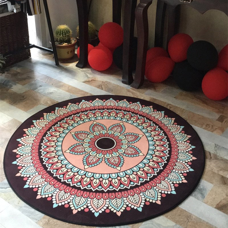 Stylish Multicolored Persian Rug Polyester Flower Pattern Rug Washable Non-Slip Pet-Friendly Rug for Home