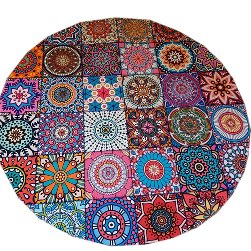 Stylish Multicolored Persian Rug Polyester Flower Pattern Rug Washable Non-Slip Pet-Friendly Rug for Home