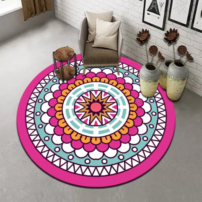 Stylish Multicolored Persian Rug Polyester Flower Pattern Rug Washable Non-Slip Pet-Friendly Rug for Home