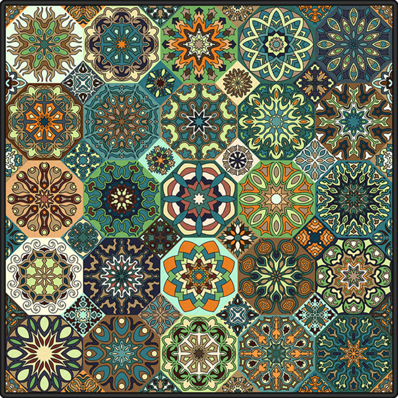 Multicolored Mandala Carpet Polypropylene Turkish Carpet Non-slip Back Stain Resistant Machine Washable Carpet for Bedroom