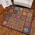Multicolored Mandala Rug Polypropylene Turkish Carpet Non-Slip Backing Stain-Resistant Machine Washable Carpet for Bedroom