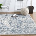 Stonewashed Light Blue Flower Carpet Polyester Moroccan Carpet Non-Slip Back Stain Resistant Machine Washable Carpet for Lounge Area