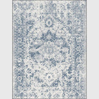Stonewashed Light Blue Flower Carpet Polyester Moroccan Carpet Non-Slip Back Stain Resistant Machine Washable Carpet for Lounge Area