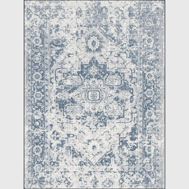 Stonewashed Light Blue Flower Carpet Polyester Moroccan Carpet Non-Slip Back Stain Resistant Machine Washable Carpet for Lounge Area