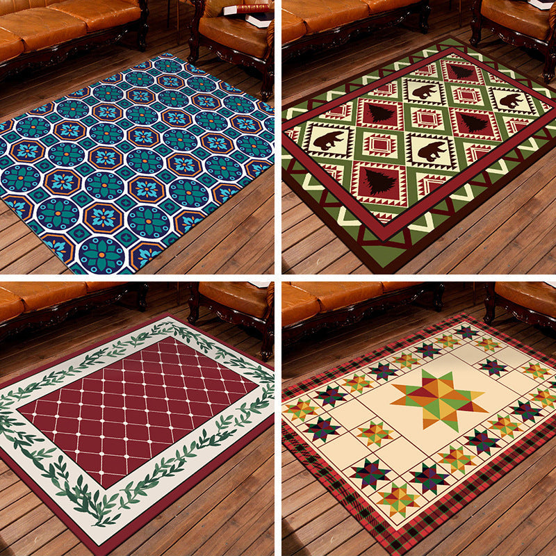 Nostalgic Persian Carpet Multicolored Checkered Carpet Non-Slip Washable Pet-Friendly Rug for the Living Room