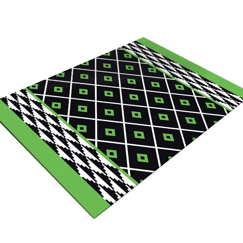 Nostalgic Persian Carpet Multicolored Grid Mat Non-slip Washable Pet-friendly Carpet for Living Room