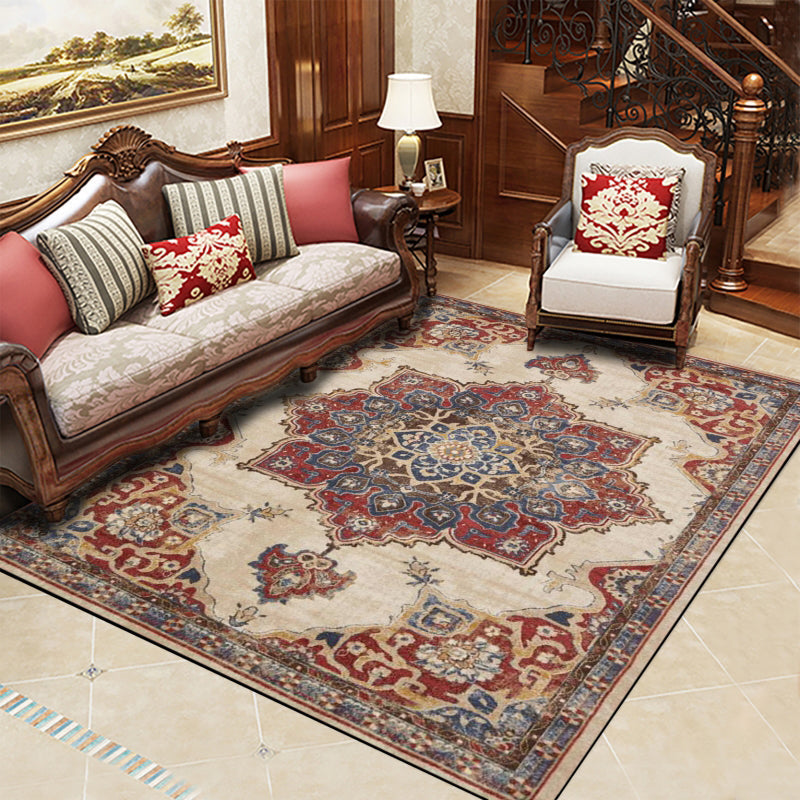 Retro Multicolored Moroccan Rug Synthetic Floral Patterned Rug Non-Slip Washable Pet-Friendly Rug for the Family Room