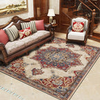 Retro Multicolored Moroccan Rug Synthetic Floral Patterned Rug Non-Slip Washable Pet-Friendly Rug for the Family Room