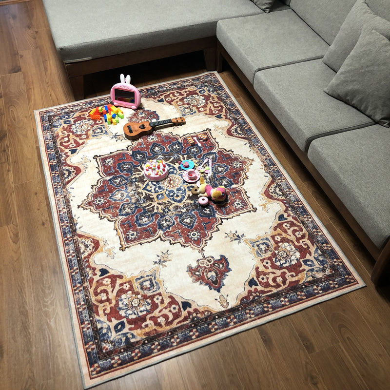 Retro Multicolor Moroccan Carpet Synthetic Floral Pattern Rug Non-Slip Washable Pet-Friendly Rug for Living Room