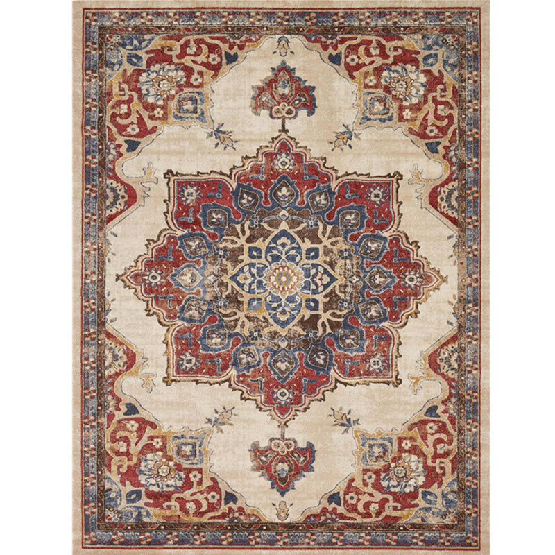 Retro Multicolored Moroccan Rug Synthetic Floral Patterned Rug Non-Slip Washable Pet-Friendly Rug for the Family Room
