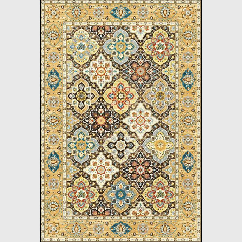 Persian four-leaf pattern carpet gold polypropylene carpet flooring machine washable stain-resistant anti-slip backing carpet for living room