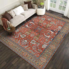 Red Persian Style Carpet Synthetic Geometric Area Rug Washable Non-Slip Backing Stain Resistant Carpet for Room