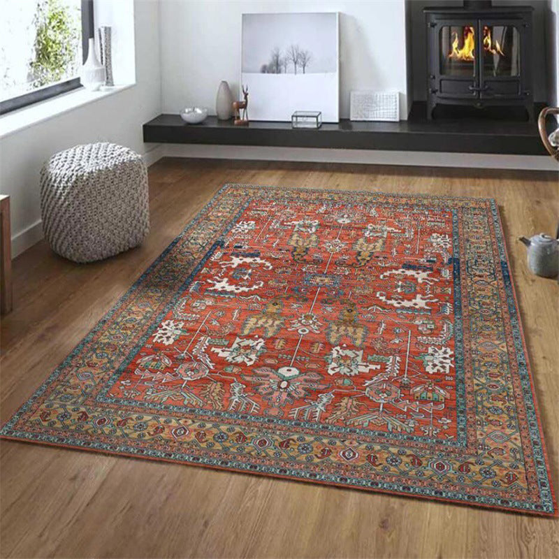 Red Persian Style Carpet Synthetic Geometric Area Rug Washable Non-Slip Backing Stain Resistant Carpet for Room