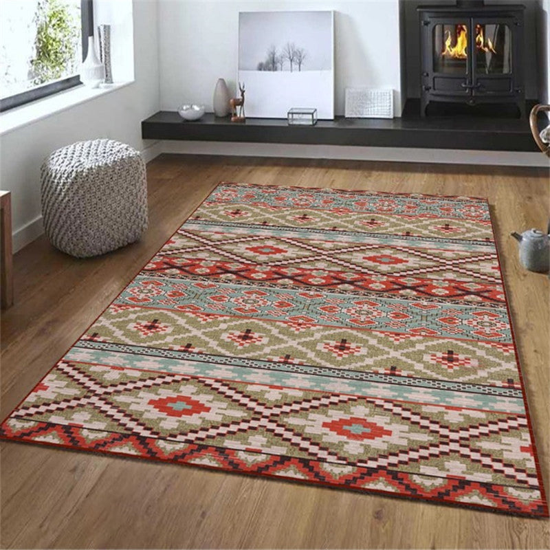 Exotic geometric patterned rug multicolored Moroccan rug made of polypropylene stain-resistant non-slip backing machine washable rug for room