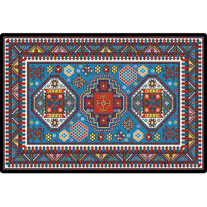 Turkish Meeting Room Carpet Multicolor Symmetrical Tribal Pattern Carpet Polypropylene Non-Slip Stain Resistant Washable Carpet