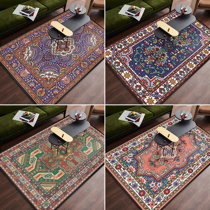 Persian tribal patterned rug Multicolored polyester rug Stain resistant Pet friendly Non-slip back Rug for the bedroom
