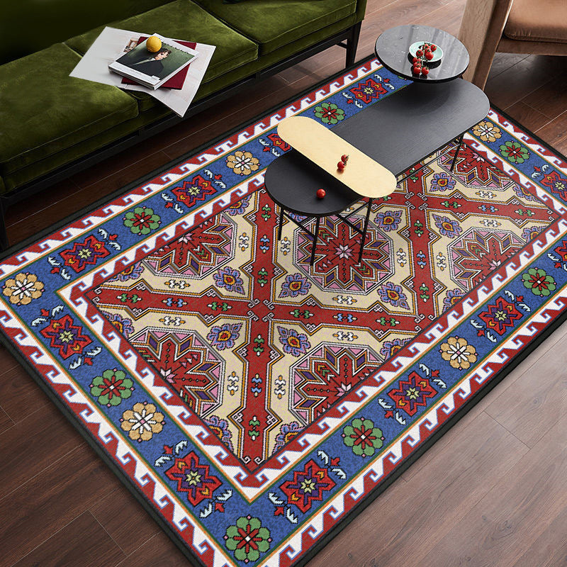 Persian tribal patterned carpet Multicolored polyester carpet Stain-resistant Pet-friendly Non-slip backing Carpet for bedroom
