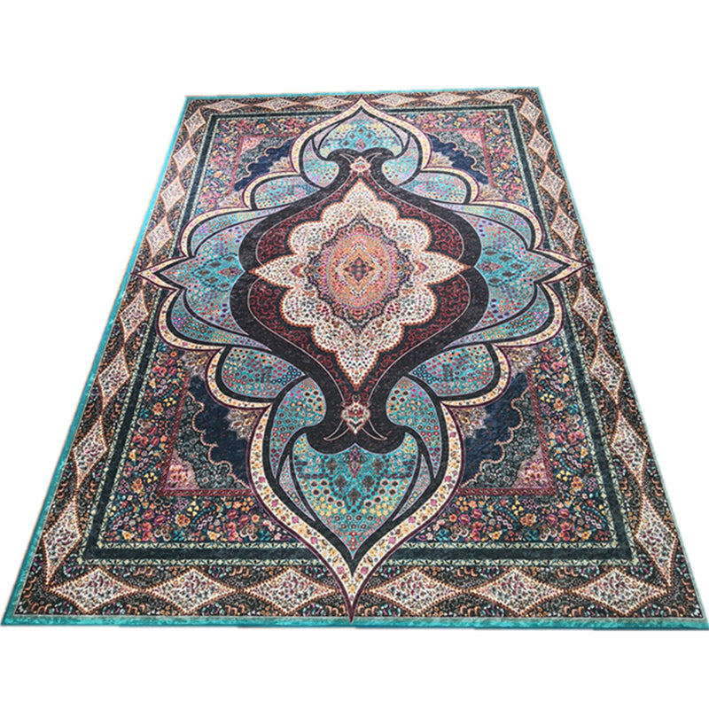 Glam Persian Indoor Dress Multicolored Floral Pattern Dress Non-Slip Back Machine Washable Pet Friendly Carpet for Living Room