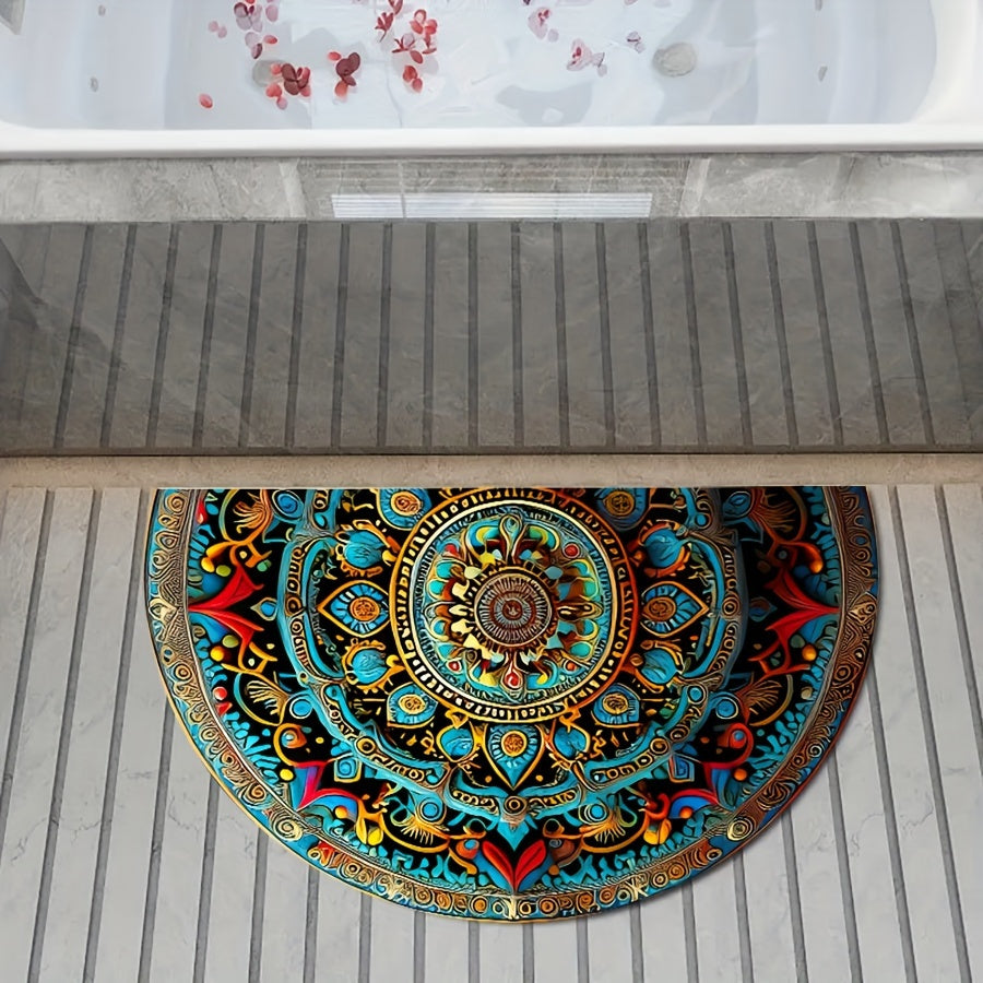 Door mat half round mandala design rug