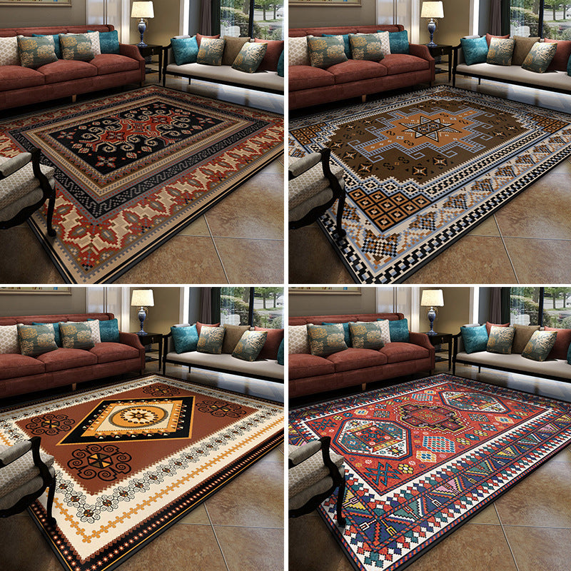 Turkish symmetrical geometric pattern rug Multicolored polypropylene rug Pet-friendly Non-slip Stain-resistant rug for hallway