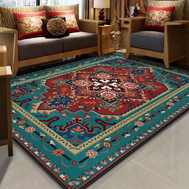 Stralendel Multi-colored Flower Rug Synthetic Moroccan Rug Washable Pet-friendly Non-slip Rug for Room