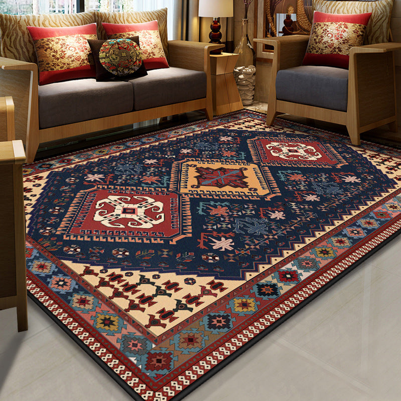 Stralendel Multi-colored Flower Rug Synthetic Moroccan Rug Washable Pet-friendly Non-slip Rug for Room