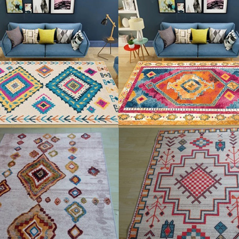 Color back Moroccan style rug Polymer geometric pattern rug non-slip bottom machine washable stain-resistant rug for indoor use