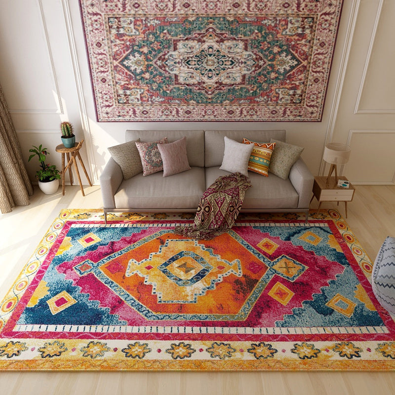 Color back Moroccan style rug Polymer geometric pattern rug non-slip bottom machine washable stain-resistant rug for indoor use