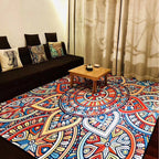 Multicolored Moroccan rug made of polypropylene, tribal floral rug, non-slip, dirt-repellent, washable rug for the living room