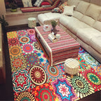 Multicolored Moroccan rug made of polypropylene, tribal floral rug, non-slip, dirt-repellent, washable rug for the living room