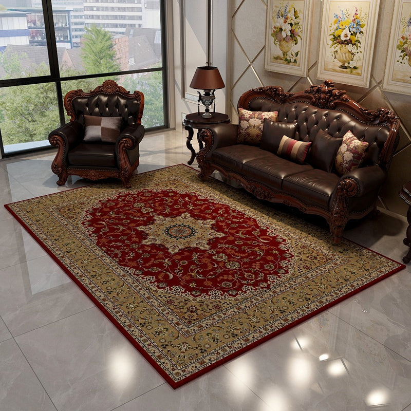 Oriental Floral Frame Rug Dark Color Polypropylene Rug Machine Washable Anti-Slip Back Stain Resistant Area Rug for the Living Room