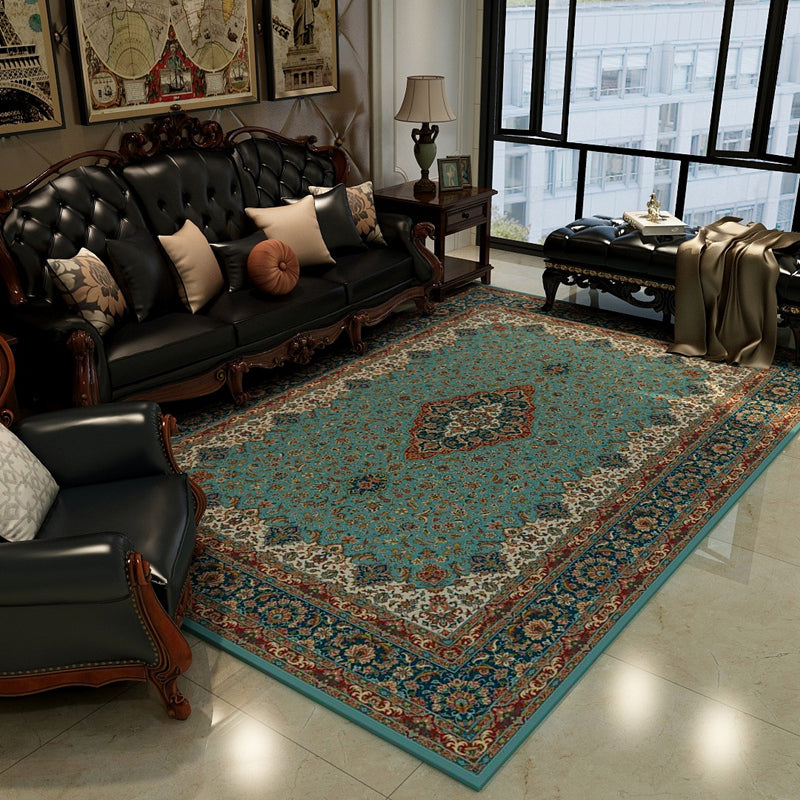 Oriental Floral Frame Rug Dark Color Polypropylene Rug Machine Washable Anti-Slip Back Stain Resistant Area Rug for the Living Room