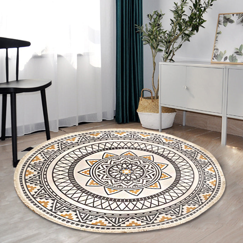 Boho-Chic Bedroom Rug Multicolored Mandala Rug Made of Cotton Washable Area Rug