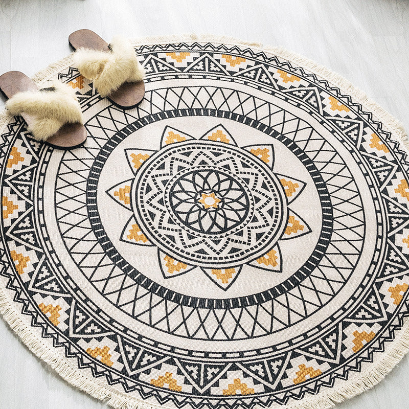 Boho-Chic Bedroom Rug Multicolored Mandala Rug Made of Cotton Washable Area Rug