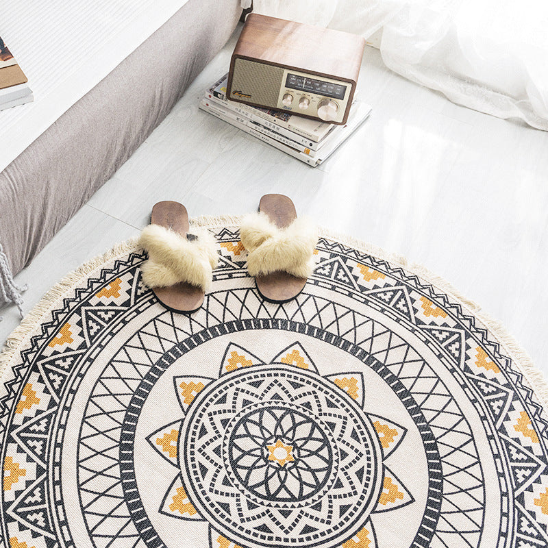 Boho-Chic Bedroom Rug Multicolored Mandala Rug Made of Cotton Washable Area Rug