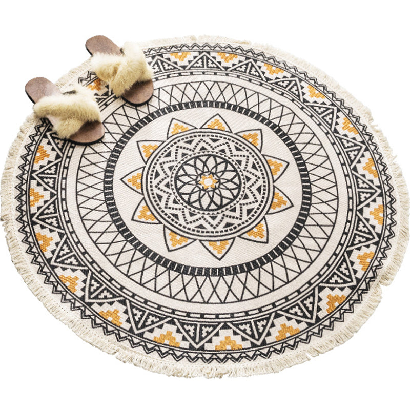 Boho-Chic Bedroom Rug Multicolored Mandala Rug Made of Cotton Washable Area Rug